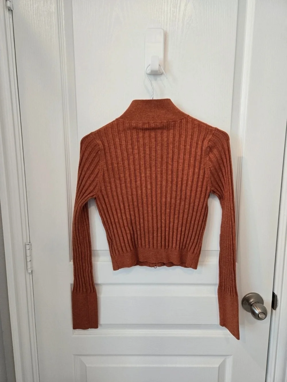 Ribbed Zip-Front Women's Sweater Jacket in Rust